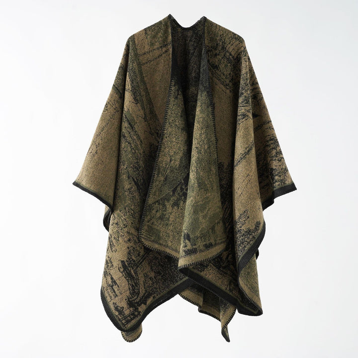 Damskie Oversize Ruana w boxy cape z jacquard tkany structure i miękki mieszanka myłny drape