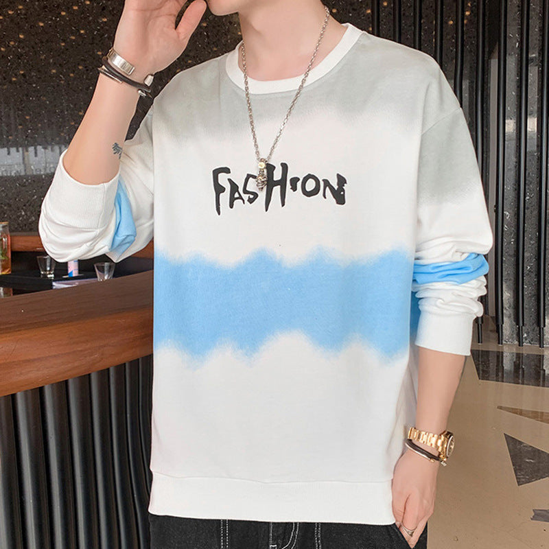 Męska Oversize Bluza z Tie-Dye Efekt, Okrągły Dekolt i Print