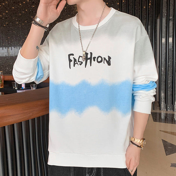 Męska Oversize Bluza z Tie-Dye Efekt, Okrągły Dekolt i Print