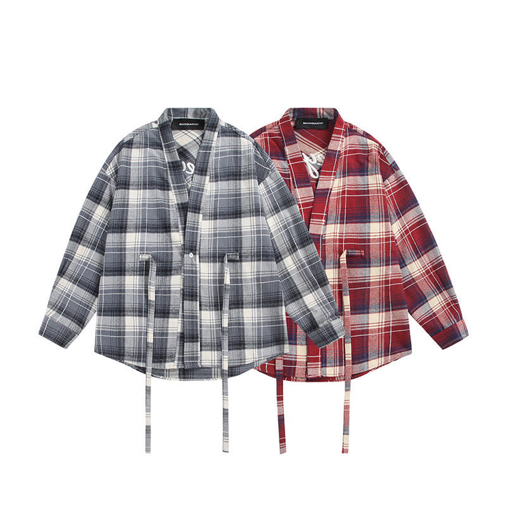Damska Oversize Kratka Kurtka koszulowa z Kimono Krój, Ściągacz Wiązania i Naszywane kieszenie
