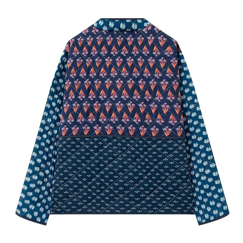 Damskie Ocieplana Patchwork Kurtka pikowana z Toggle Closures i Naszywane kieszenie
