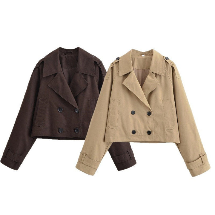 Damska Krótka Double-Breasted Trench Kurtka w Krótka Workwear Wygląd