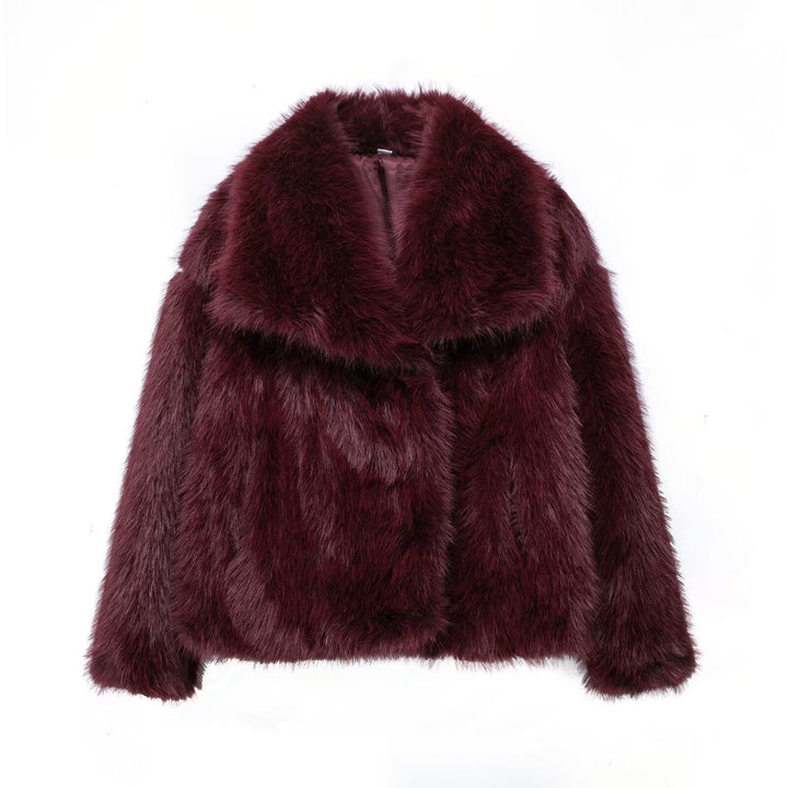 Damska krótka Faux Fur kurtka z Voluminous Shawl kołnierzem Lumaza