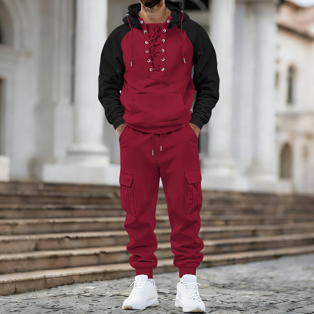 Męska z kapturem bluza z przód laced listwa, raglanowy Rękawy, i kieszeń kangurka