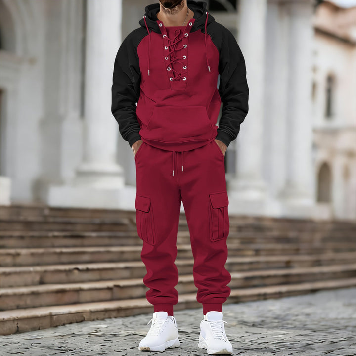 Męska z kapturem bluza z przód laced listwa, raglanowy Rękawy, i kieszeń kangurka