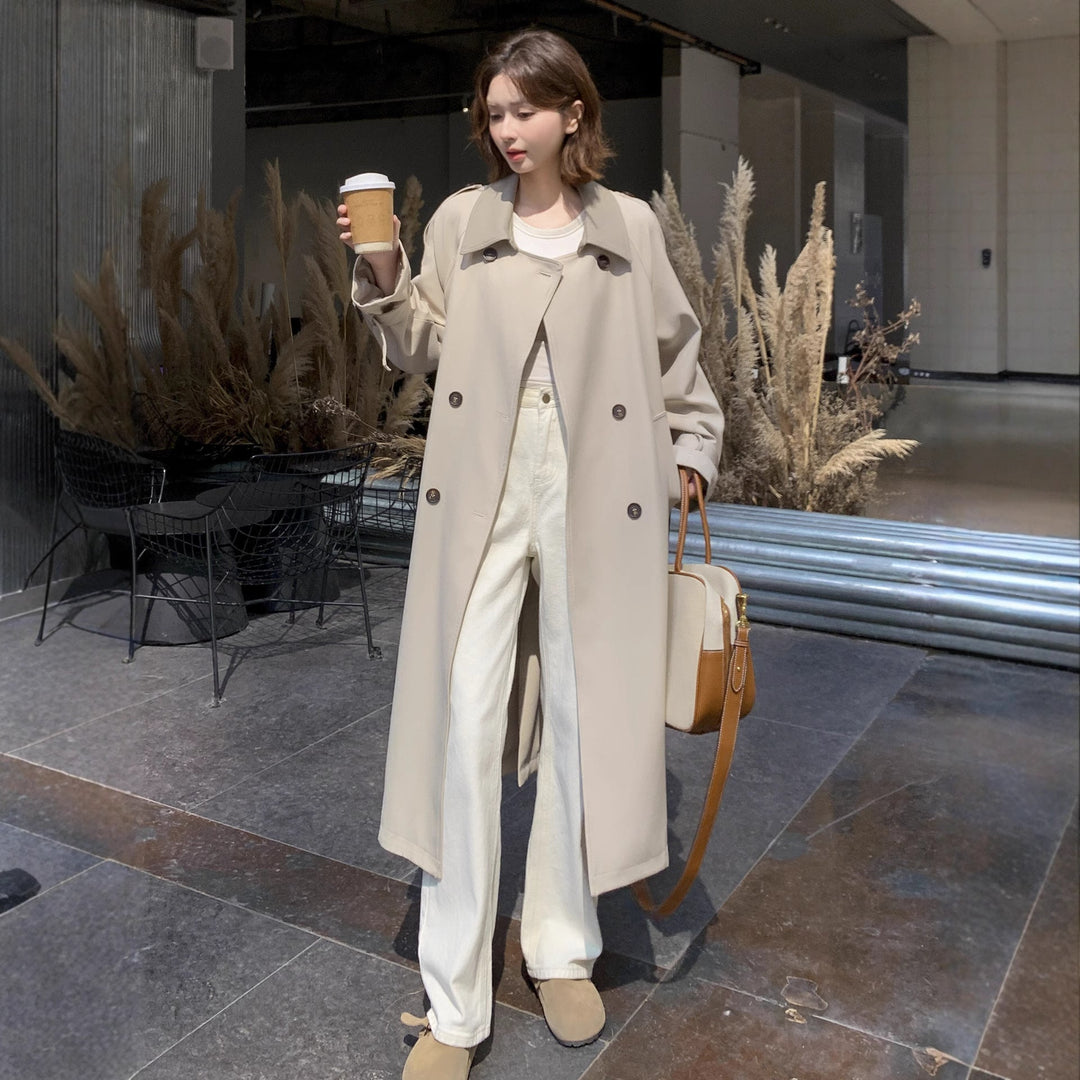 Damska długa Cut Minimalist trencz z Soft Fall, Dropped Shoulders i regulowanym rękawem Straps Lumaza