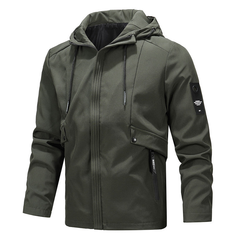 Męska Tech softshell kurtka z kapturem, wiatroszczelna membrana i ukryty multifunction kieszeniami