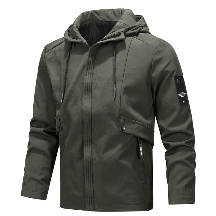 Męska Tech softshell kurtka z kapturem, wiatroszczelna membrana i ukryty multifunction kieszeniami
