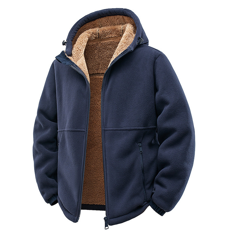 Męska Ocieplana Teddy Polar Bluza z kapturem z Dwukierunkowy zamek &amp; Kieszenie na zamek