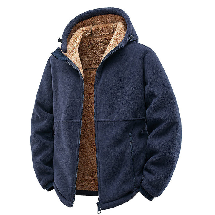 Męska Ocieplana Teddy Polar Bluza z kapturem z Dwukierunkowy zamek &amp; Kieszenie na zamek