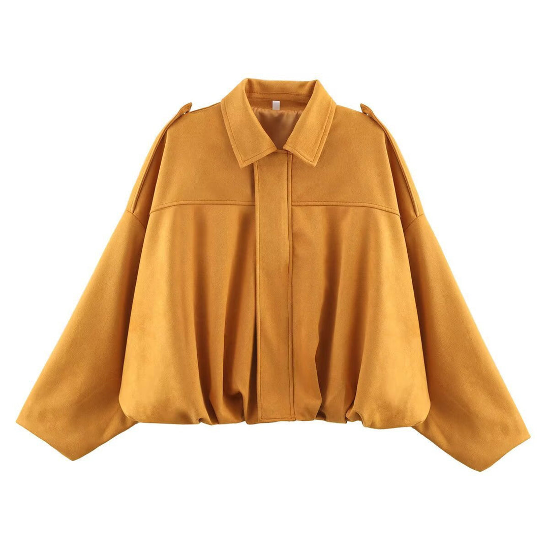 Damska krótka boxy kurtka in oversize Suede Look z Balloon dołem Lumaza