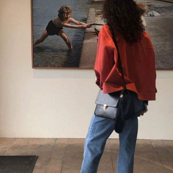 Damska krótka oversize Canvas kurtka z kontrastowy Lining i Cuffed rękawami Lumaza