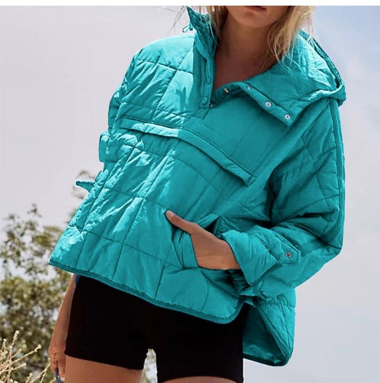 Damska Pikowana Lined Pull-Over Anorak z Kaptur