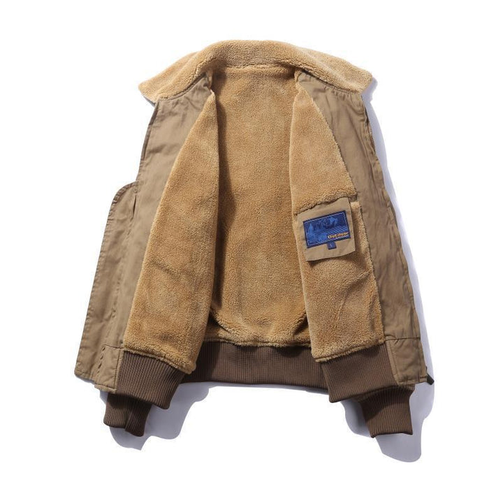 Męski Płótno Kurtka pilotka z Teddy Podszewka, Ribbed Mankiety i Flap Kieszenie