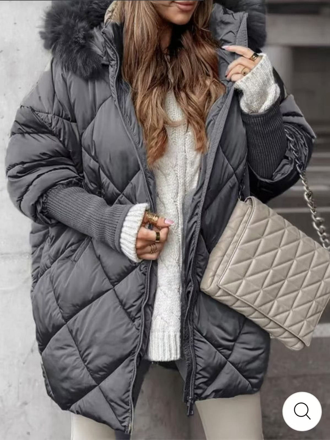 Damska długaer pikowana winter parka z dużymi hood i faux fur trim Lumaza