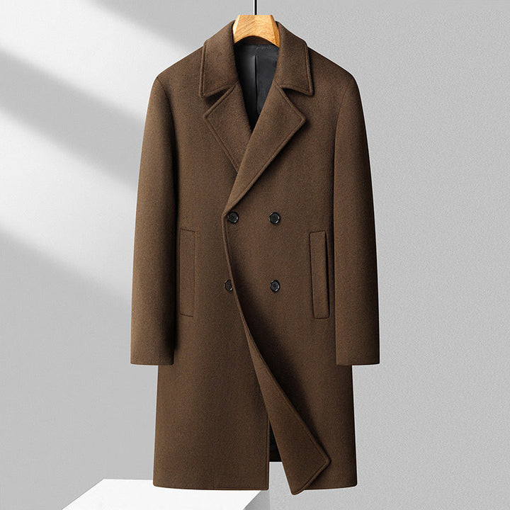 Męski Długi Wool Mieszanka Overcoat w Minimalist Krój z Notched Lapel i Ukryty Kieszenie