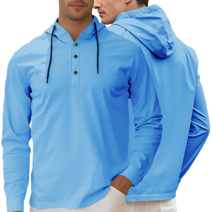 Męska Z kapturem Henley Długa Rękaw Koszula wykonana z Lekka stretch jersey z ściągacz