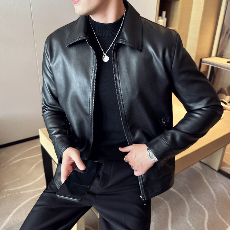 Kurtka ze skóry syntetycznej męska z praktycznymi kieszeniami - na zamek błyskawiczny na co dzień