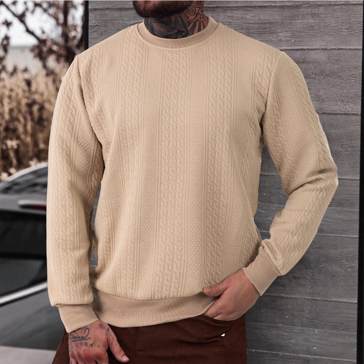 Męska textured okrągły dekolt bluza z delikatna waffle structure i prążkowane mankiety