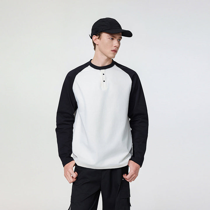 Herren Langarm-Henley-Bluza mit Raglanowyärmeln, Relaxed-Krój und Knopfleiste