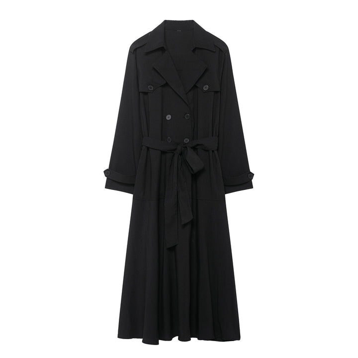 Damska Maxi Trench z figure-flattering wiązanym paskiem i podwójna guzikami listwą Lumaza