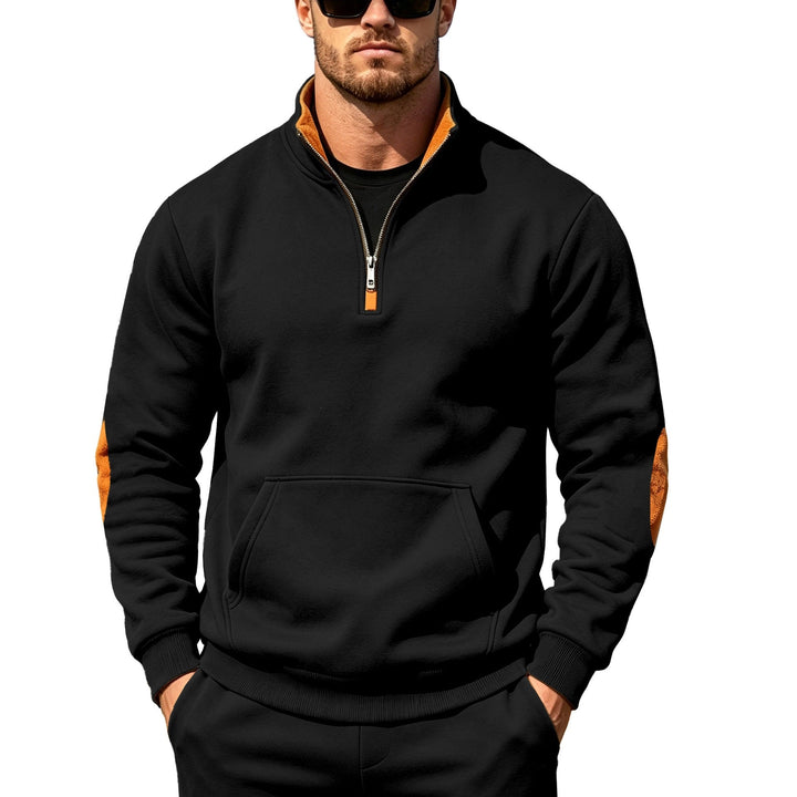 Męska Athletic Krótki zamek Bluza z Elbow Patches i Kieszeń kangurka