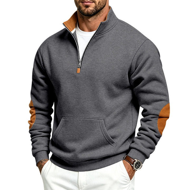 Męska bluza z half zamek, Stójka i elbow patches