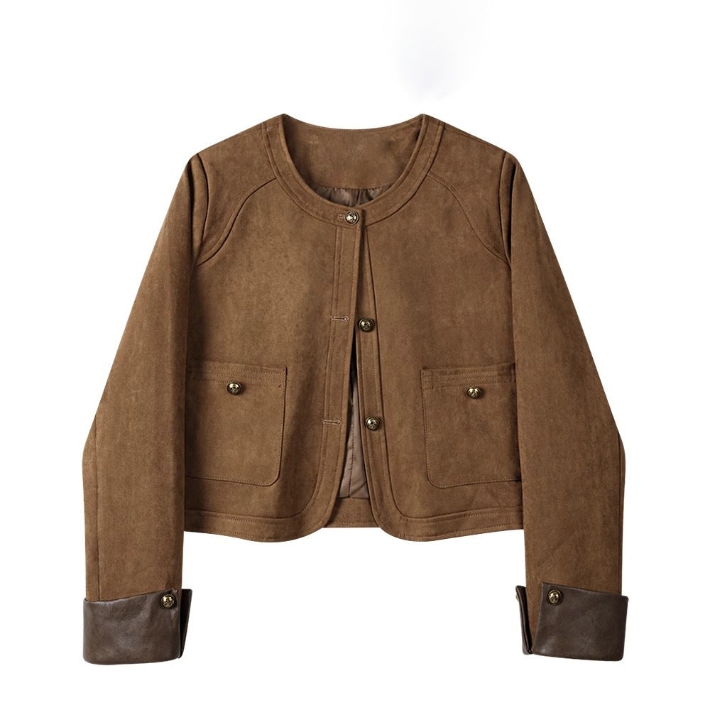 Damska Fashionable Suede kurtka z kieszeniami Lumaza