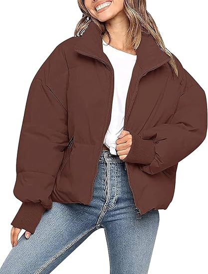 Damska krótka pikowana Winter kurtka z stójka kołnierzem, zamkiem błyskawicznym i Ribbed Cuffs Lumaza