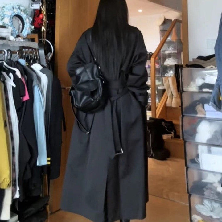 Damskie Długa Double-Breasted Płaszcz trenczowy z Kołnierz szalowy, Oversize Krój i Ukryty Waistband