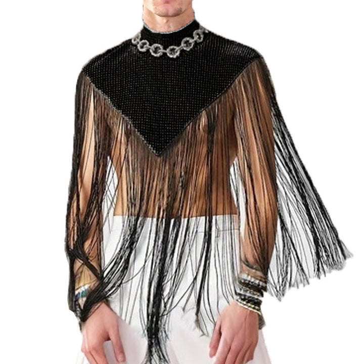 Damska długa z frędzlami cape z turtleneck i V-shaped wpuszczany
