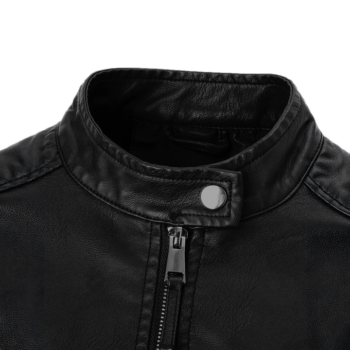 Damska dopasowana-krój Biker Leather kurtka z stójka kołnierzem Lumaza