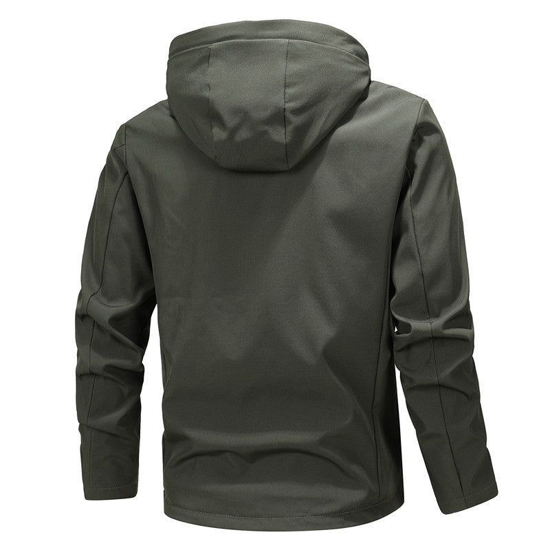 Męska Tech softshell kurtka z kapturem, wiatroszczelna membrana i ukryty multifunction kieszeniami