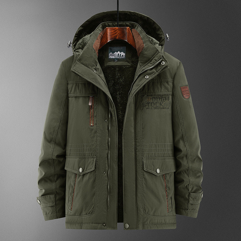 Męski Solidny Ocieplany Field Parka z Teddy Podszewka, Kaptur, i Multi-funkcjonalny Kieszenie
