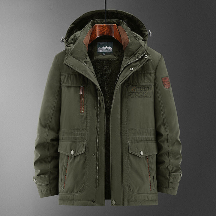 Męski Solidny Ocieplany Field Parka z Teddy Podszewka, Kaptur, i Multi-funkcjonalny Kieszenie
