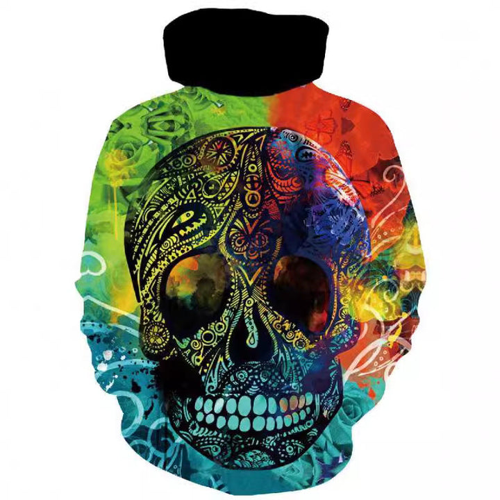 Męska bluza z kapturem z photorealistic 3D skull print, crown &amp; chain motif