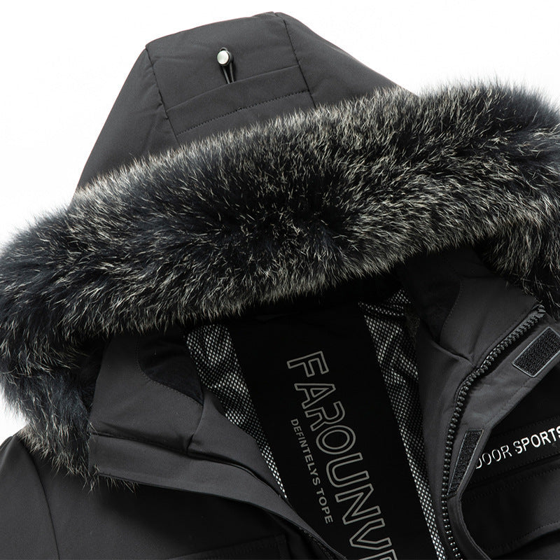 Męski Wodoodporny Termiczny Parka z Kaptur i Odpinany Imitacja Futro Trim