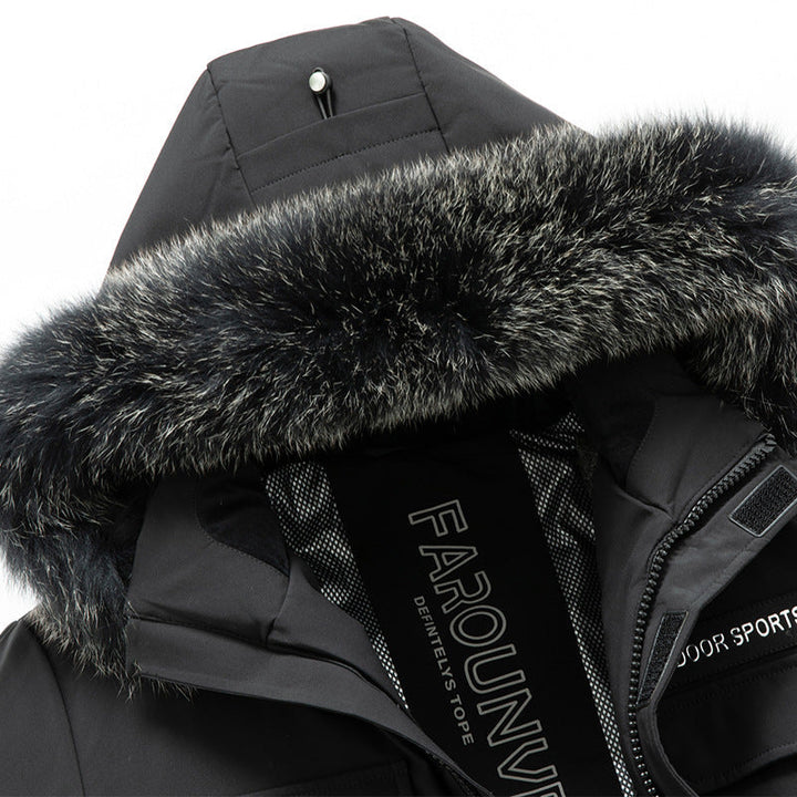 Męski Wodoodporny Termiczny Parka z Kaptur i Odpinany Imitacja Futro Trim