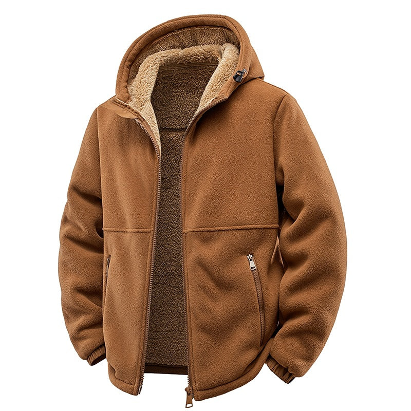 Męska Ocieplana Teddy Polar Bluza z kapturem z Dwukierunkowy zamek &amp; Kieszenie na zamek