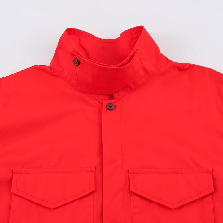 Damskie’s Oversize Kurtka koszulowa z Stójka i Patch Kieszenie na piersi
