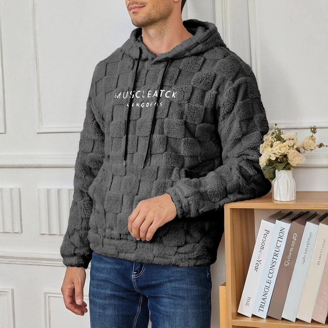 Męska fluffy Sherpa bluza z kapturem z square quilting Wzór, kieszeń kangurka i regulowany kaptur