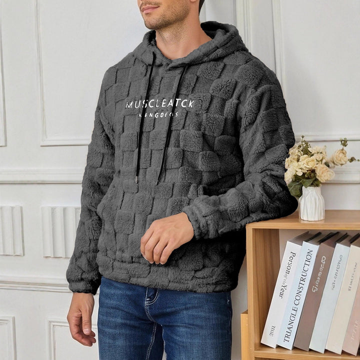 Męska fluffy Sherpa bluza z kapturem z square quilting Wzór, kieszeń kangurka i regulowany kaptur