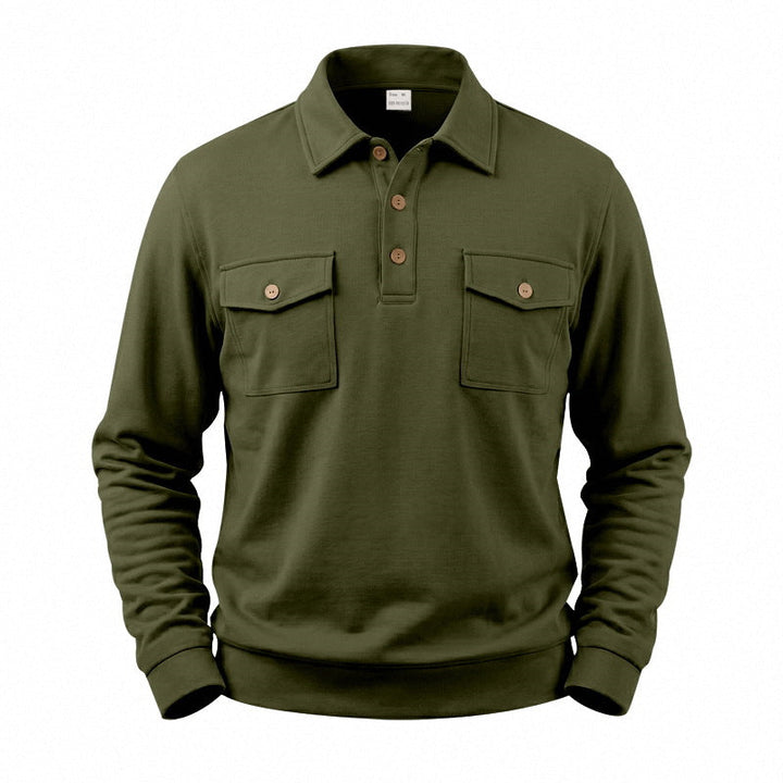 Męska Długa Rękaw Polo Bluza z Patch Kieszenie na piersi