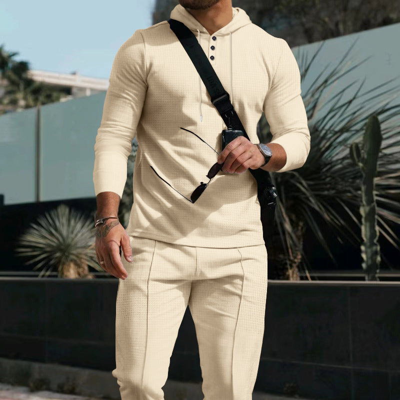 Męska dopasowana z kapturem Listwa guzikowa set wykonana z textured stretch jersey z dopasowany chino jogger