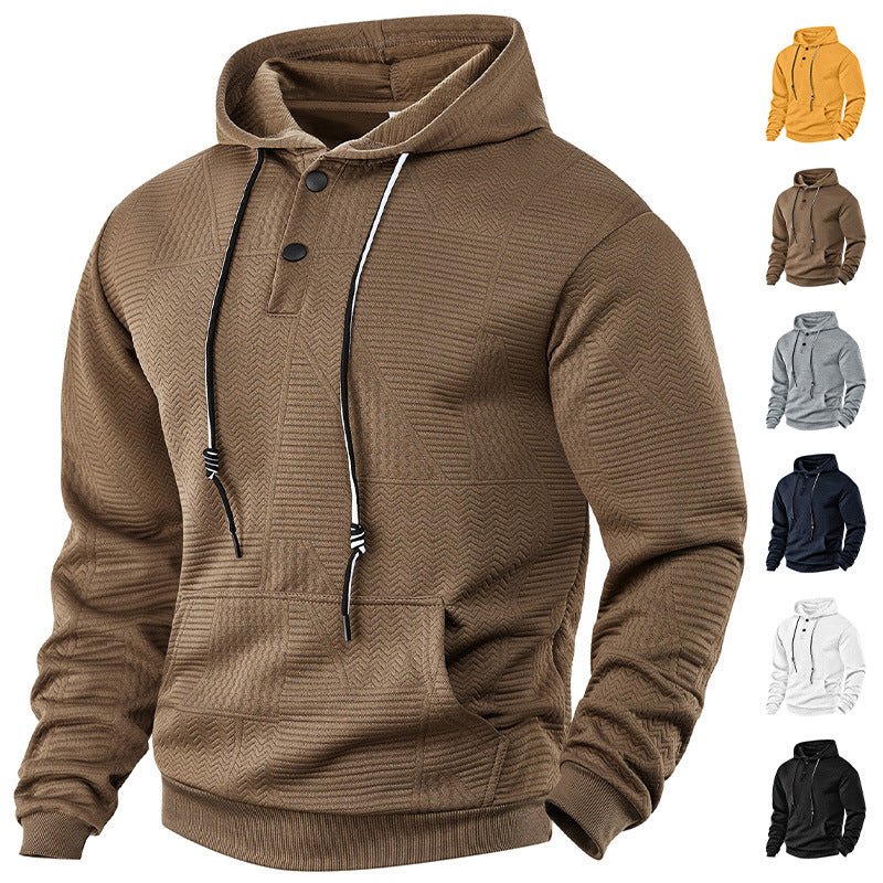 Męska z kapturem bluza z geometryczny structure, Henley listwa, i kieszeń kangurka