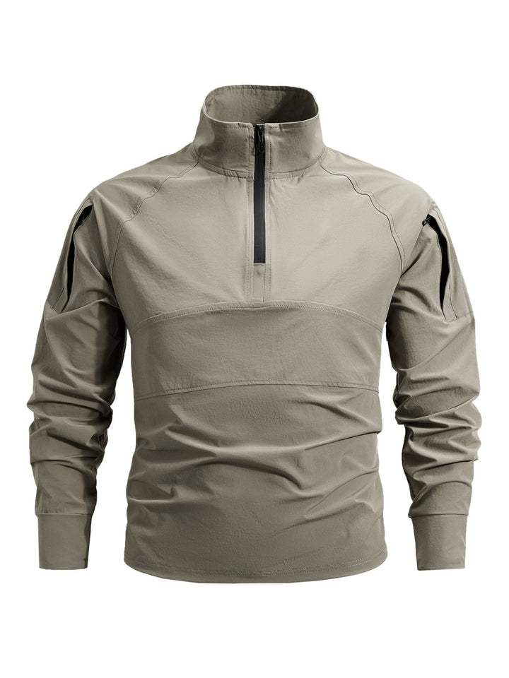 Męska taktyczna krótki zamek outdoor pulower z wysoki Stójka, ukryty zamek, i arm Kieszenie