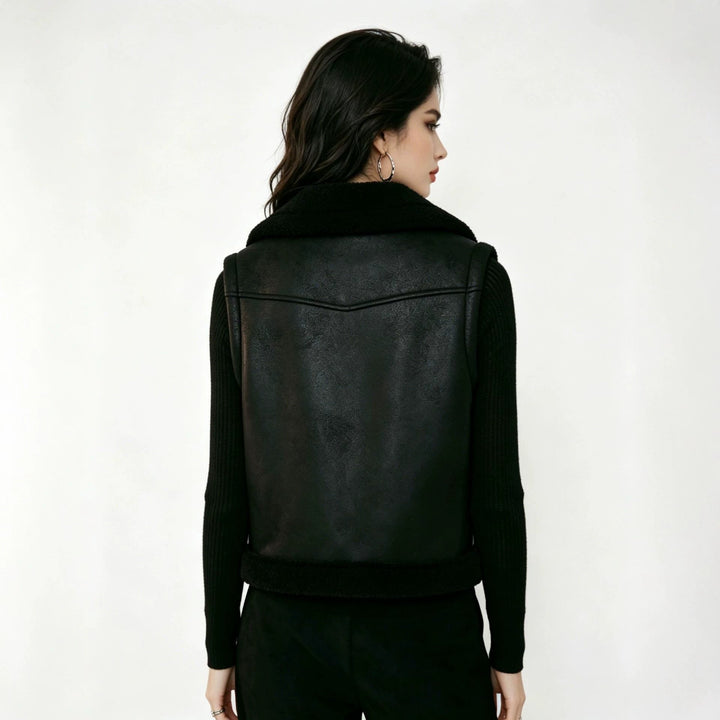 Damska leather kamizelka z teddy lining i waist paskiem Lumaza