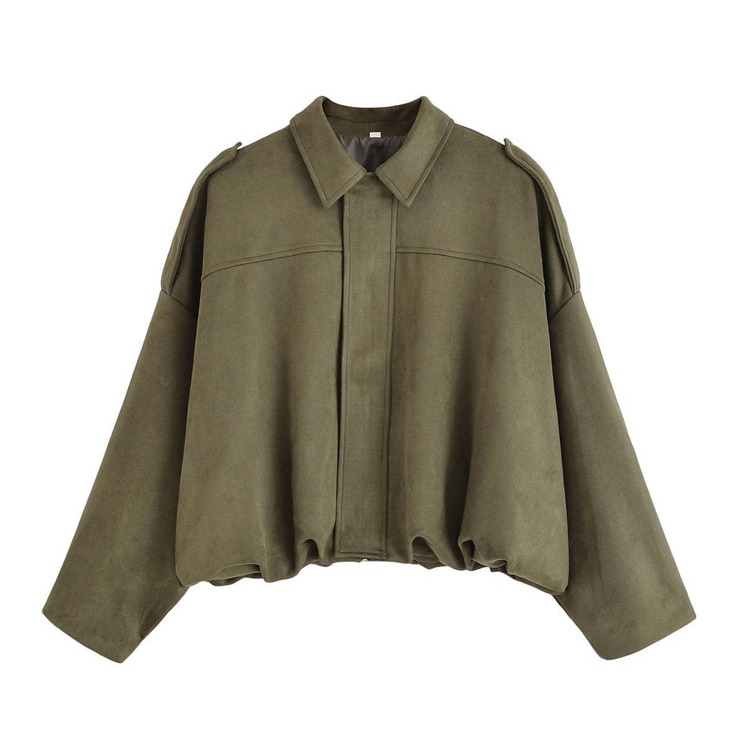 Damska oversize Suede Imitation krótka kurtka Lumaza