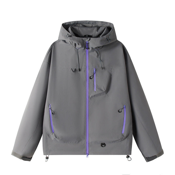Męska lekka Tech softshell kurtka z kapturem, regulowany dół i kontrastowy zamkiems