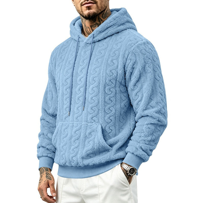 Męska przytulny teddy polar bluza z kapturem z cable Wzór i kieszeń kangurka